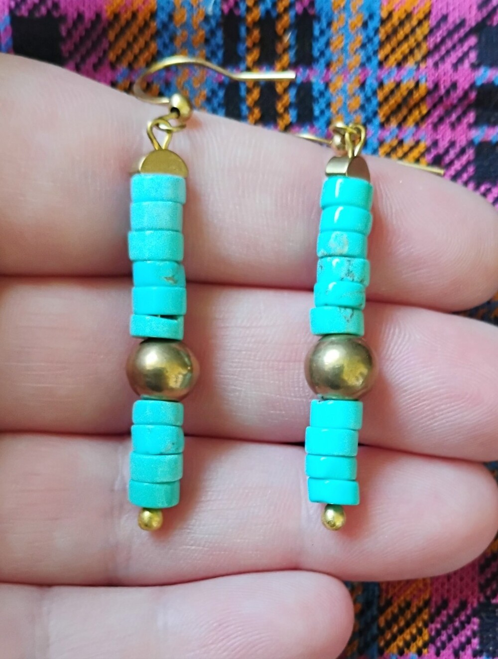 Classic Turquoise Heishi Handmade Earrings - Picture 2 of 7